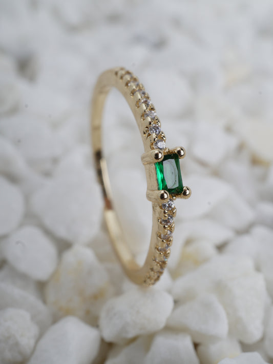 ANILLO COMPROMISO CIRCON CUADRADO VERDE