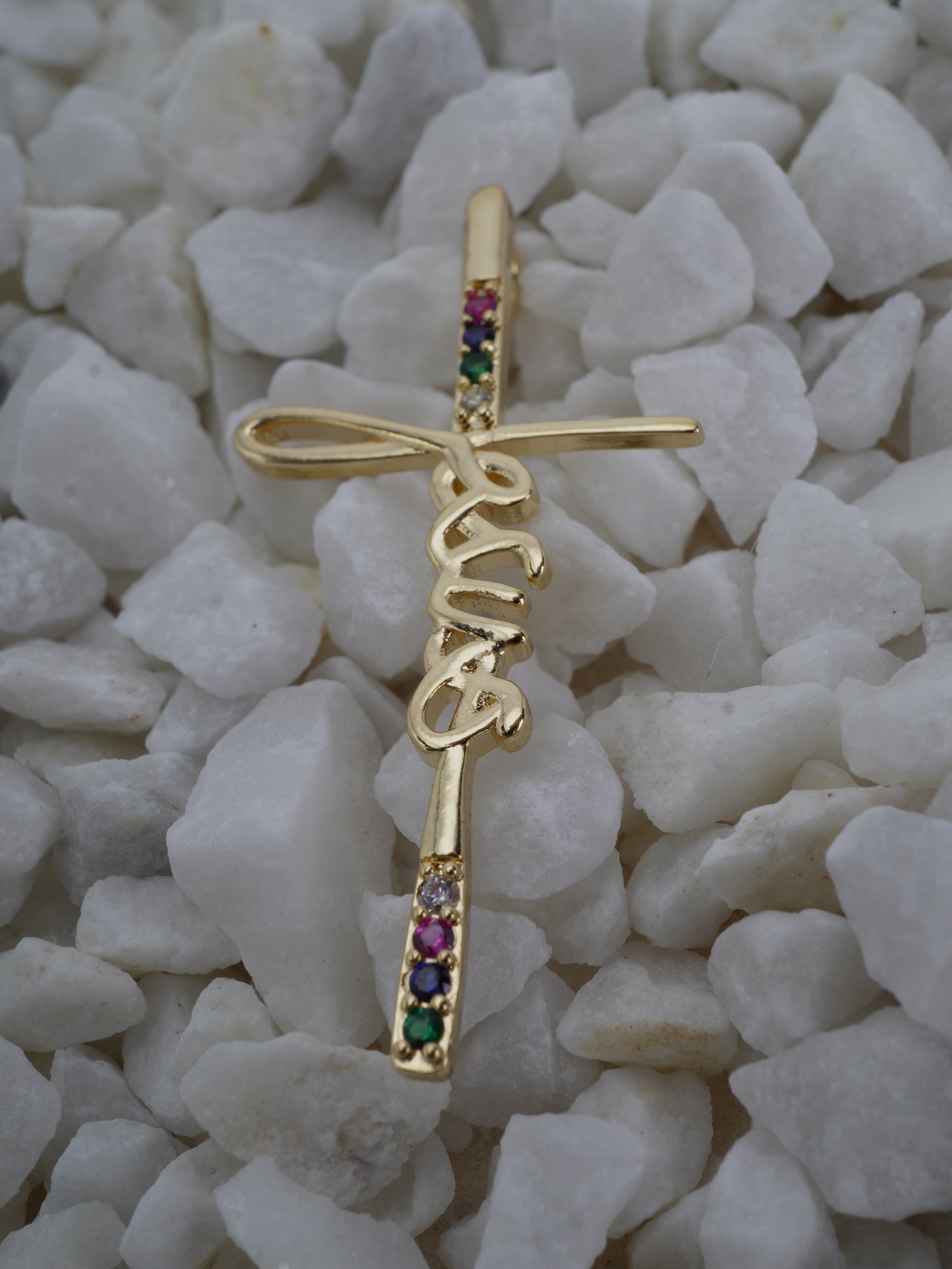 DIJE CRUZ CIRCON COLORES PALABRA JESUS