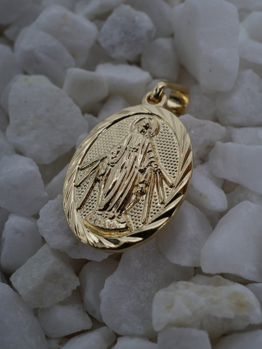 DIJE VIRGEN MILAGROSA OVALADO DORDE DIAMANTADO