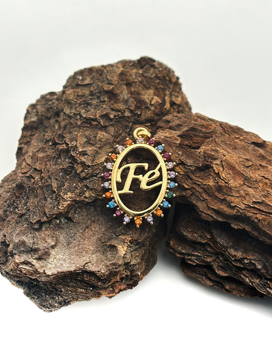 DIJE FE OVALO CIRCONES DE COLORES