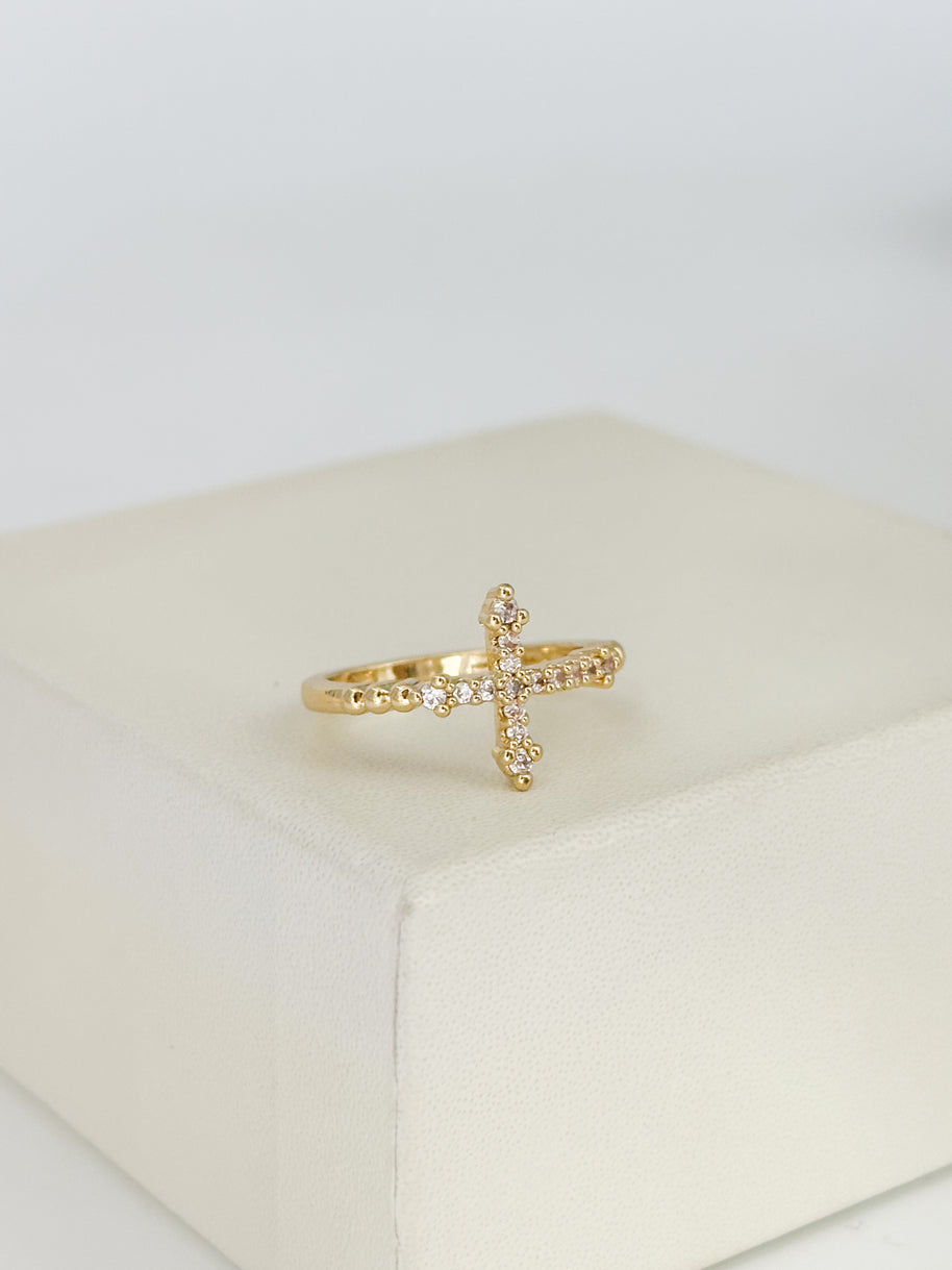 ANILLO CRUZ CIRCONES BLANCOS DM