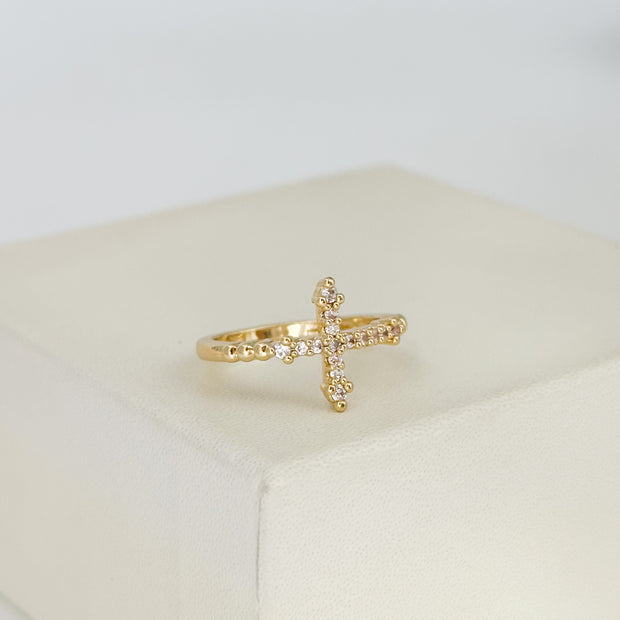 ANILLO CRUZ CIRCONES BLANCOS DM