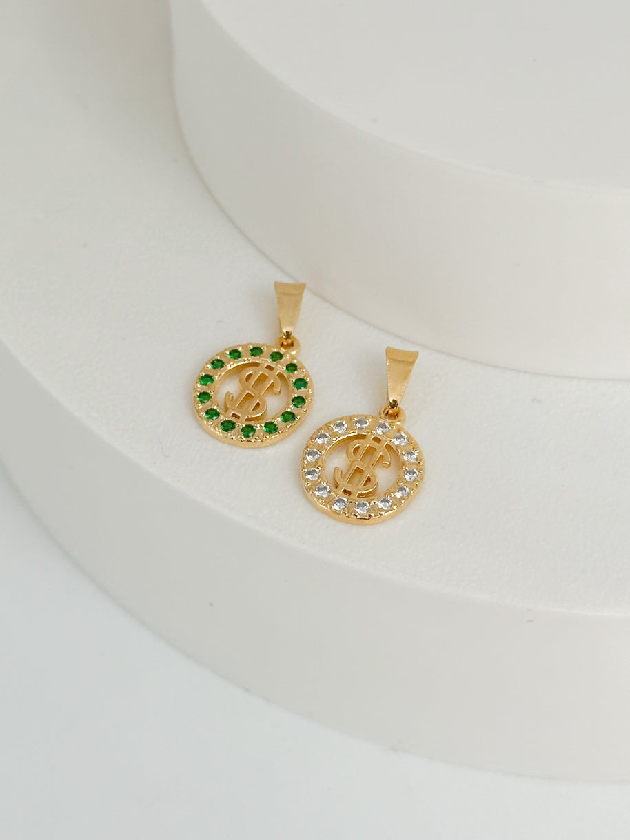 DIJE REDONDO SIGNO PESO CON CIRCON VERDE Y BLANCO DM