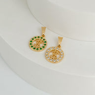 DIJE REDONDO SIGNO PESO CON CIRCON VERDE Y BLANCO DM