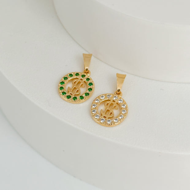 DIJE REDONDO SIGNO PESO CON CIRCON VERDE Y BLANCO DM