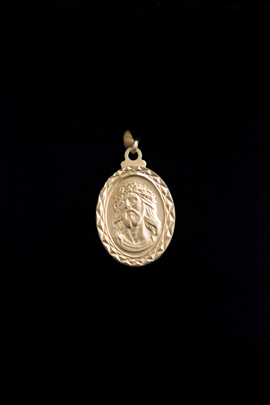 DIJE MEDALLA ROSTRO CORONA DE ESPINAS ACABADO MATE