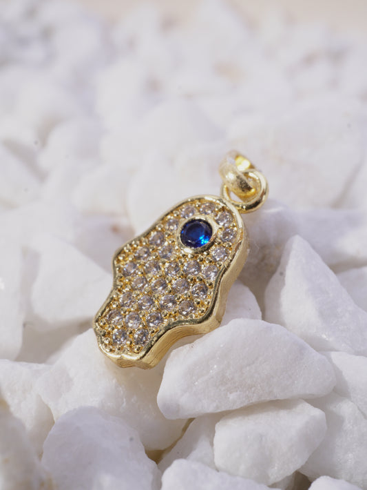 DIJE MANO HAMSA RELLENO CIRCON BLANCO