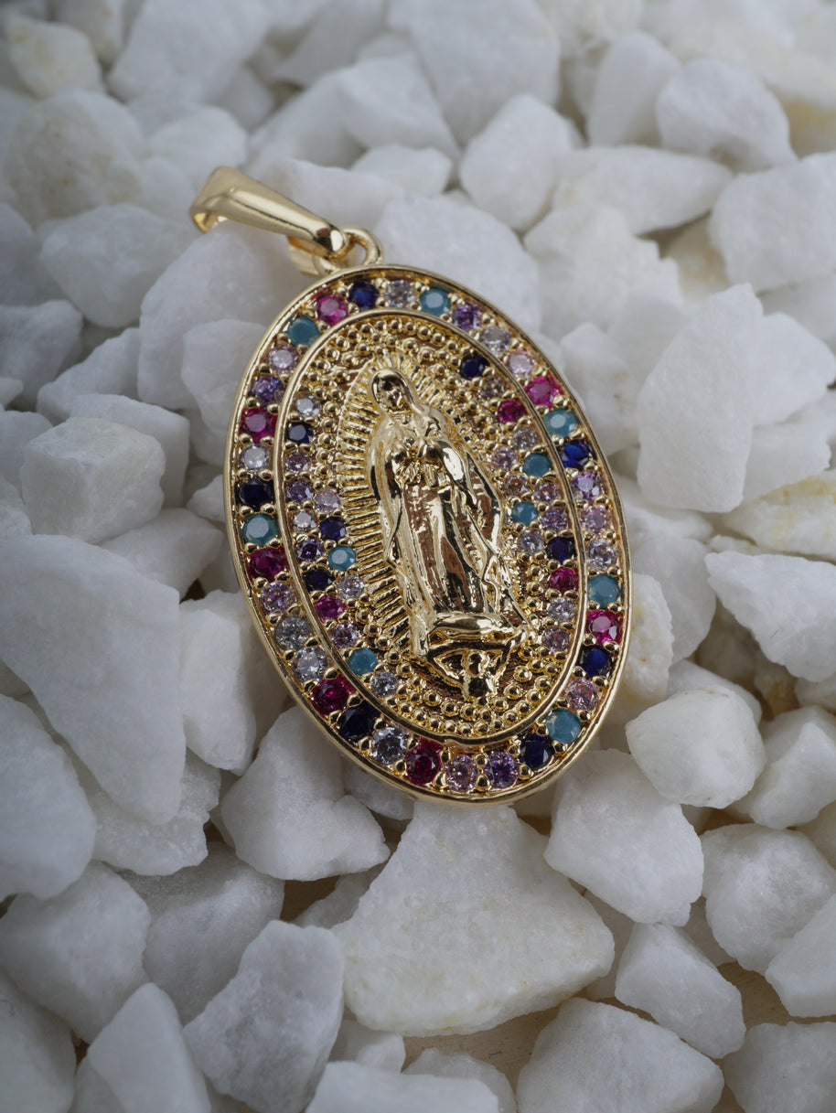 DIJE VIRGEN GUADALUPE GRANDE DOBLE BORDE CIRCONES
