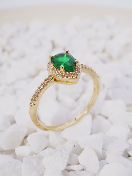 ANILLO PIERA GOTA VERDE CIRCONES LADO Y LADO BLANCOS