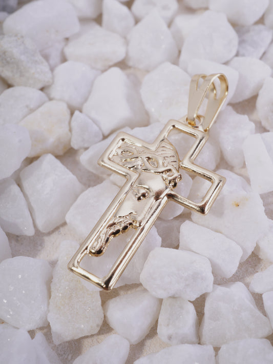 DIJE CRUZ CON SILUETA ROSTRO DE PERFIL DERECHO HUECO