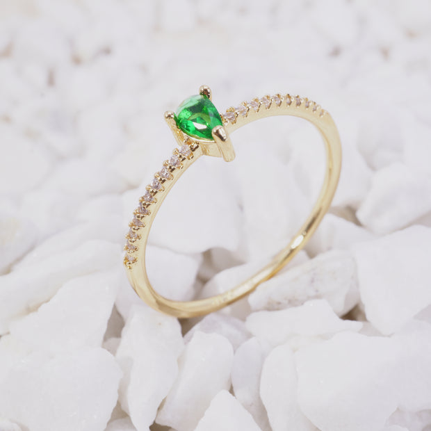 ANILLO CIRCON GOTA VERDE MINI CIRCONES LADO Y LADO BLANCOS
